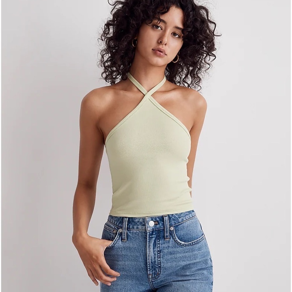 MADEWELL Supima® Rib Halter Tank Top NWT Sweet Honeydew Y2K